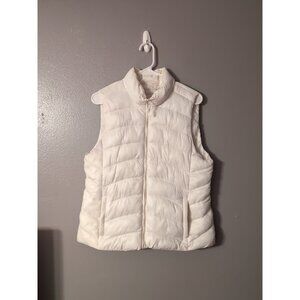 LOFT White Full Zip Women's Puffer Vest Size L Zip Pockets